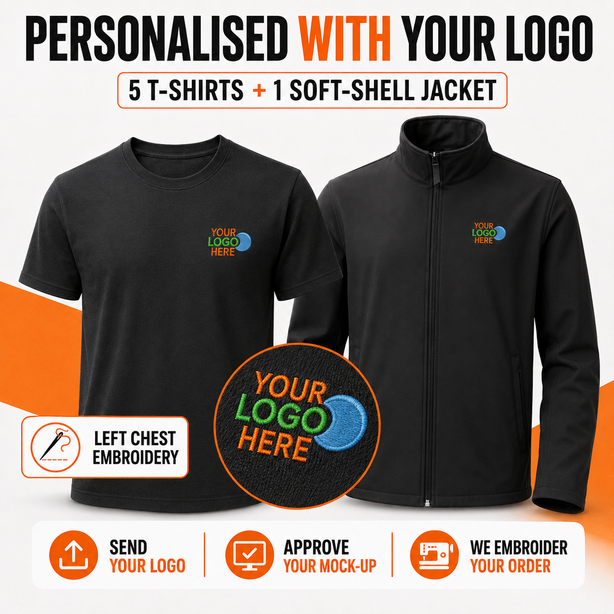 Personalised Workwear Bundle | 5 T-Shirts + Softshell Jacket