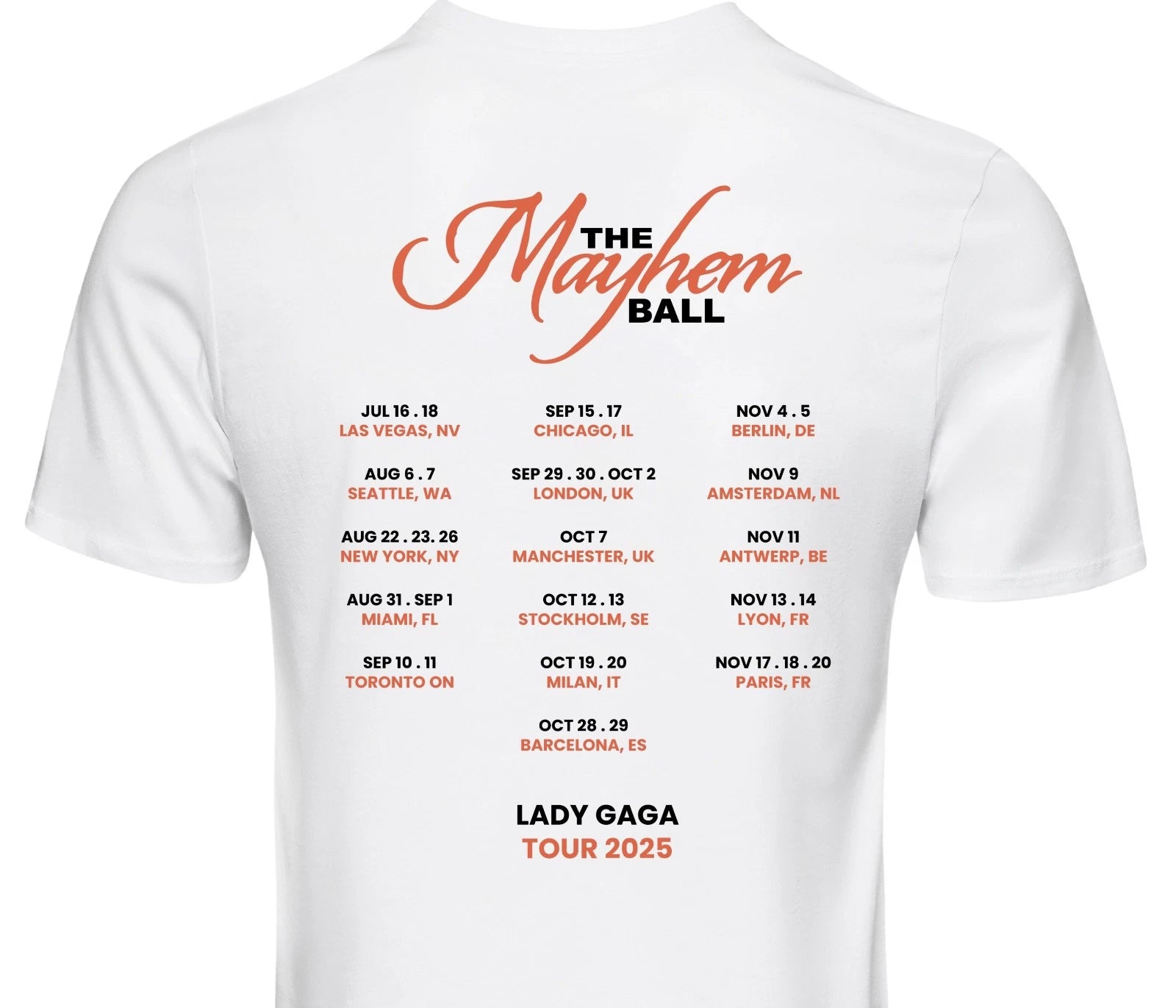 Lady Gaga The Mayhem Ball T-Shirt 2025 Inspired Tour Tee Tops Concert UK Dates