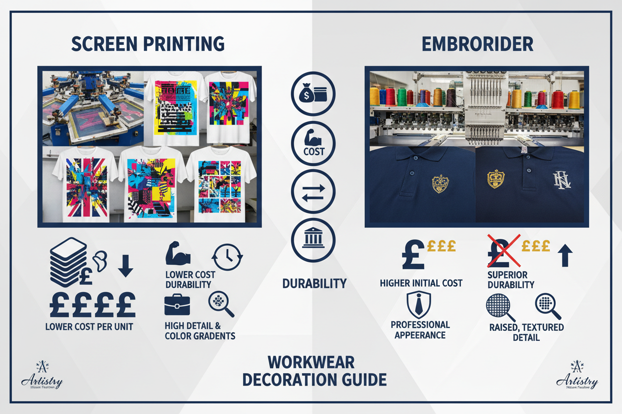 Embroidery vs Printing on T-Shirts: Which Is Better for Workwear? (UK Guide 2026)