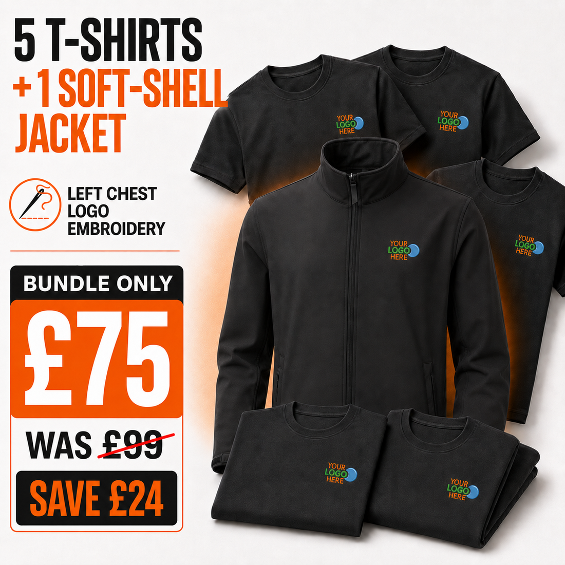 Personalised Workwear Bundle | 5 T-Shirts + Softshell Jacket