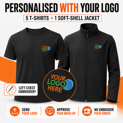 Personalised Workwear Bundle | 5 T-Shirts + Softshell Jacket