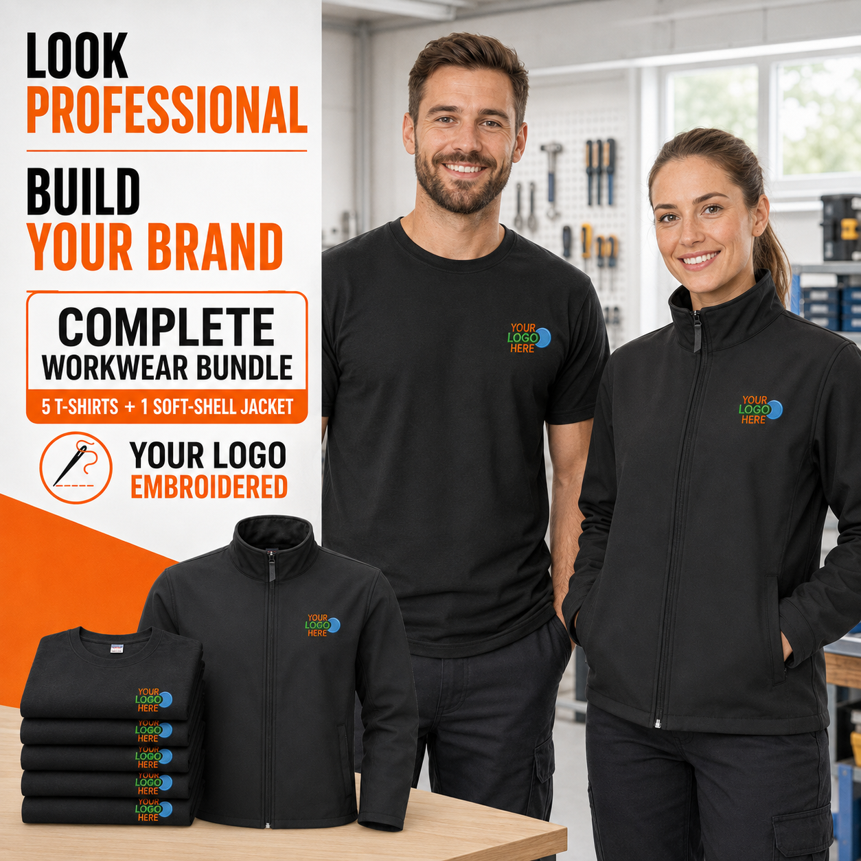 Personalised Workwear Bundle | 5 T-Shirts + Softshell Jacket
