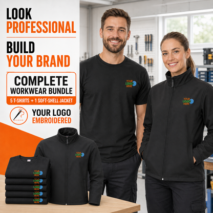 Personalised Workwear Bundle | 5 T-Shirts + Softshell Jacket