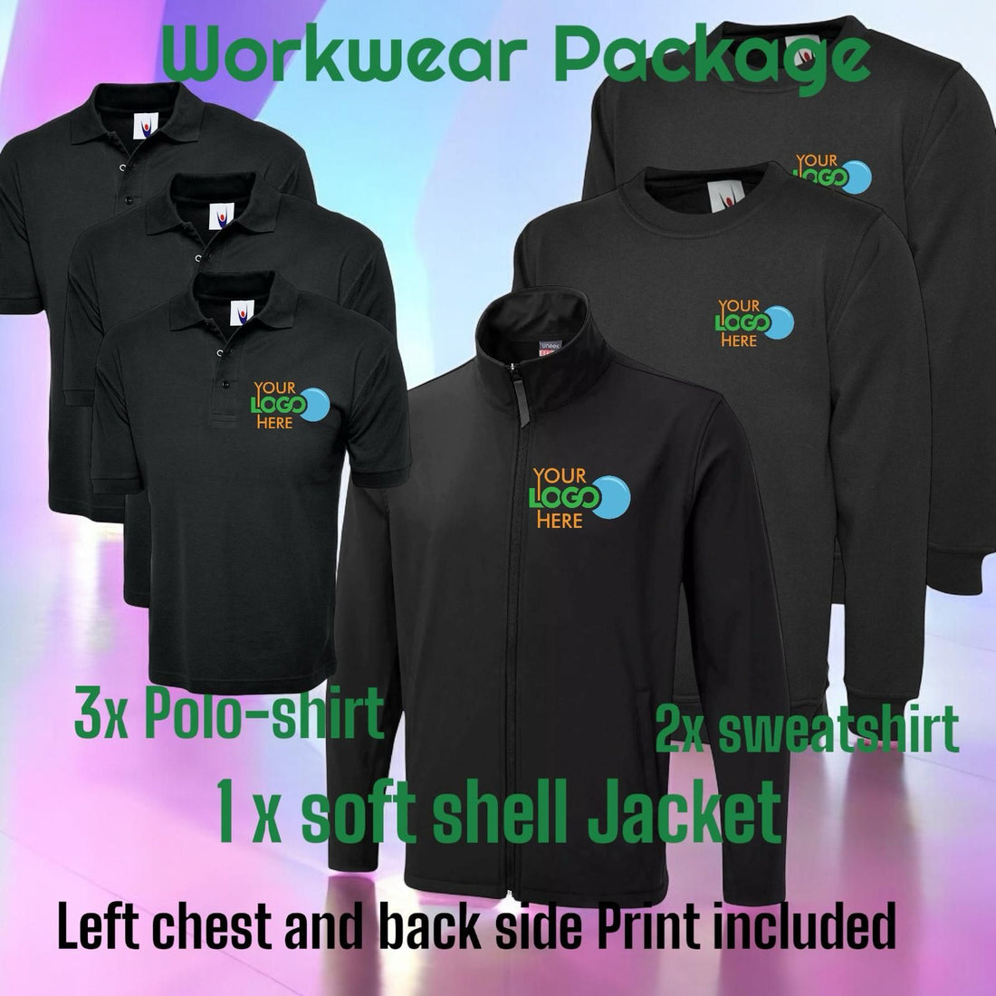 Personalised Workwear Bundle | Custom Printed Polo Shirts, Sweatshirts &amp; Jacket | Unisex Uniform Set