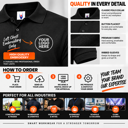 24 Personalised Polo Shirts with Logo Embroidery | Custom Workwear Bundle