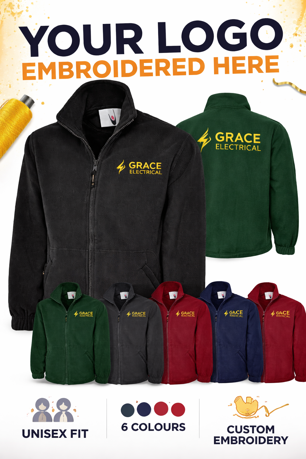 Unisex Classic Full Zip Fleece Jacket – Custom Logo Embroidered Workwear Fleece