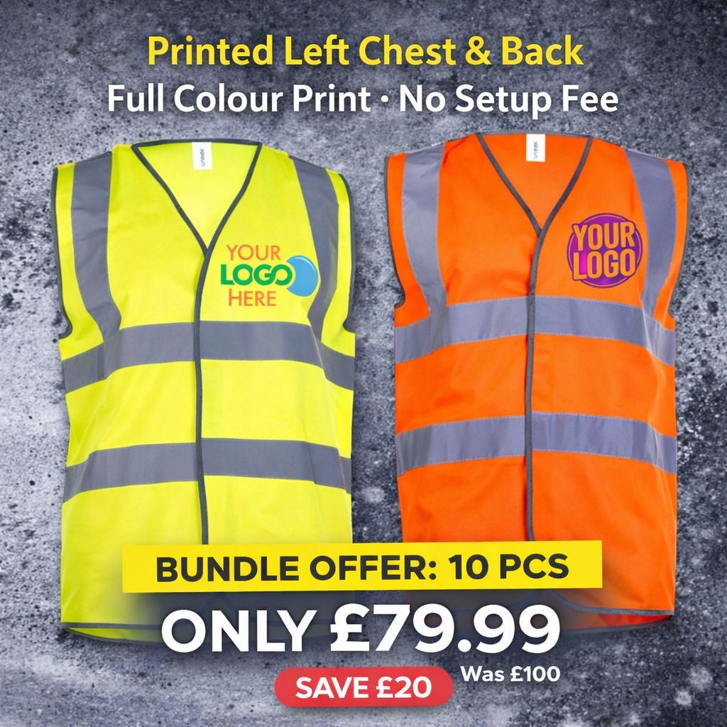 Personalised Printed Hi-Vis Vest Bundle (10 Pack) – Full Colour Print, No Setup Fee