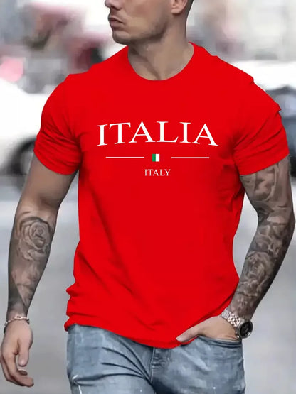 Mens Cotton Italia Print T-Shirt Ultra Soft Short Sleeve Casual Holiday Summer T
