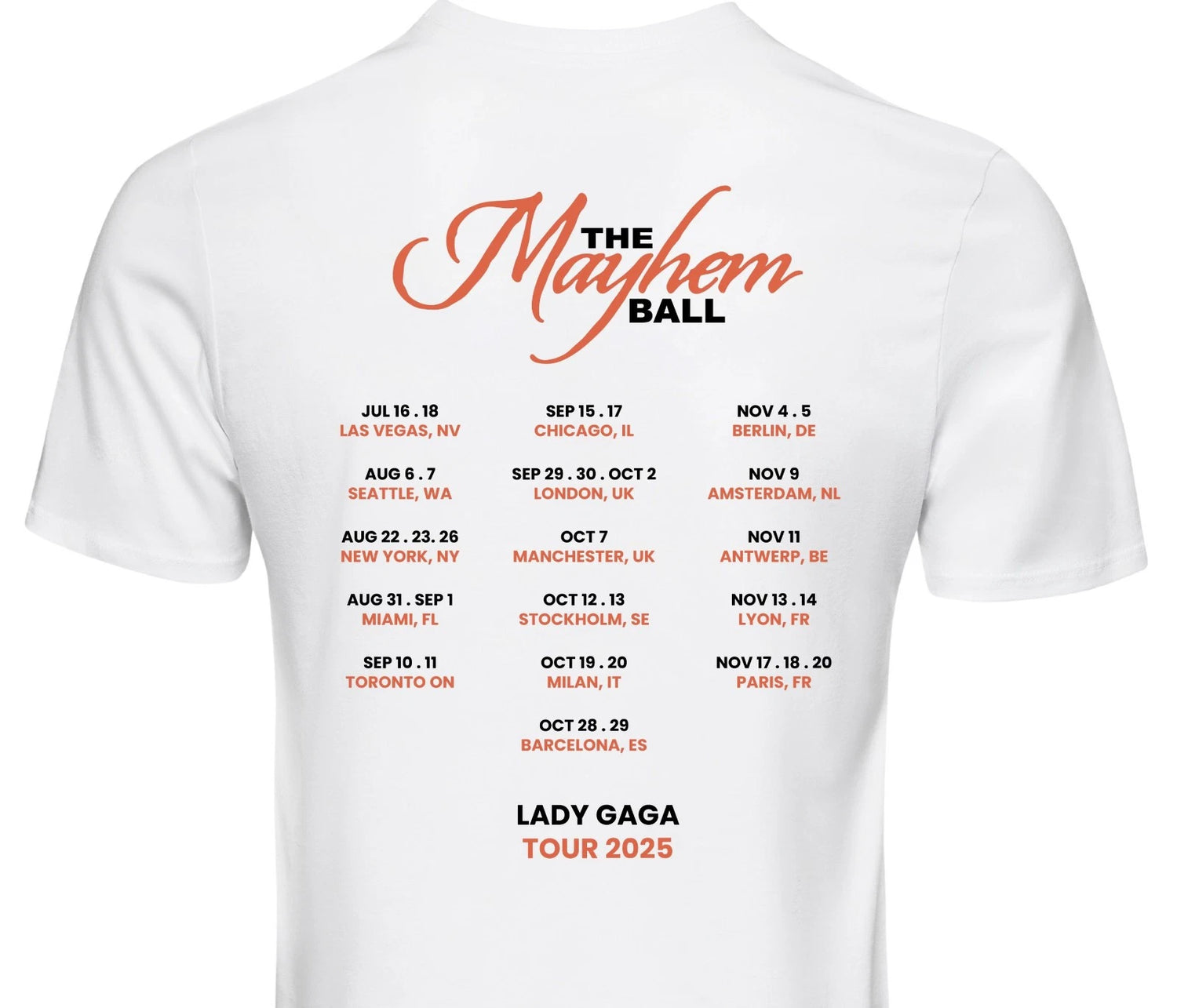 Lady Gaga The Mayhem Ball T-Shirt 2025 Inspired Tour Tee Tops Concert UK Dates