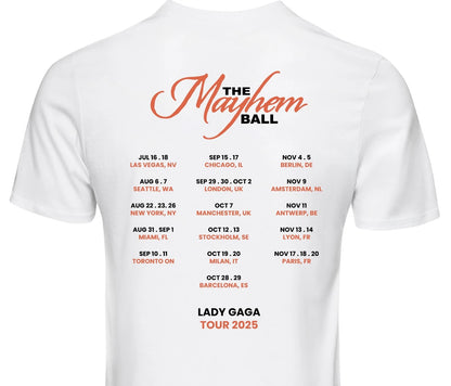 Lady Gaga The Mayhem Ball T-Shirt 2025 Inspired Tour Tee Tops Concert UK Dates